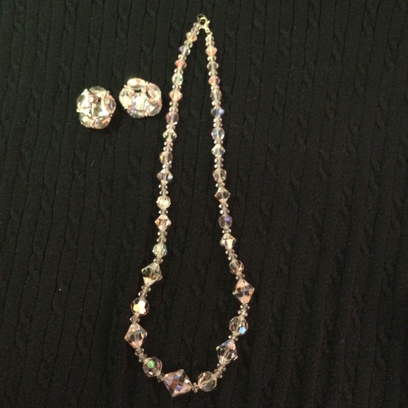Vintage Aurora Borealis crystal faceted necklace & earrings - Picture 1 of 3